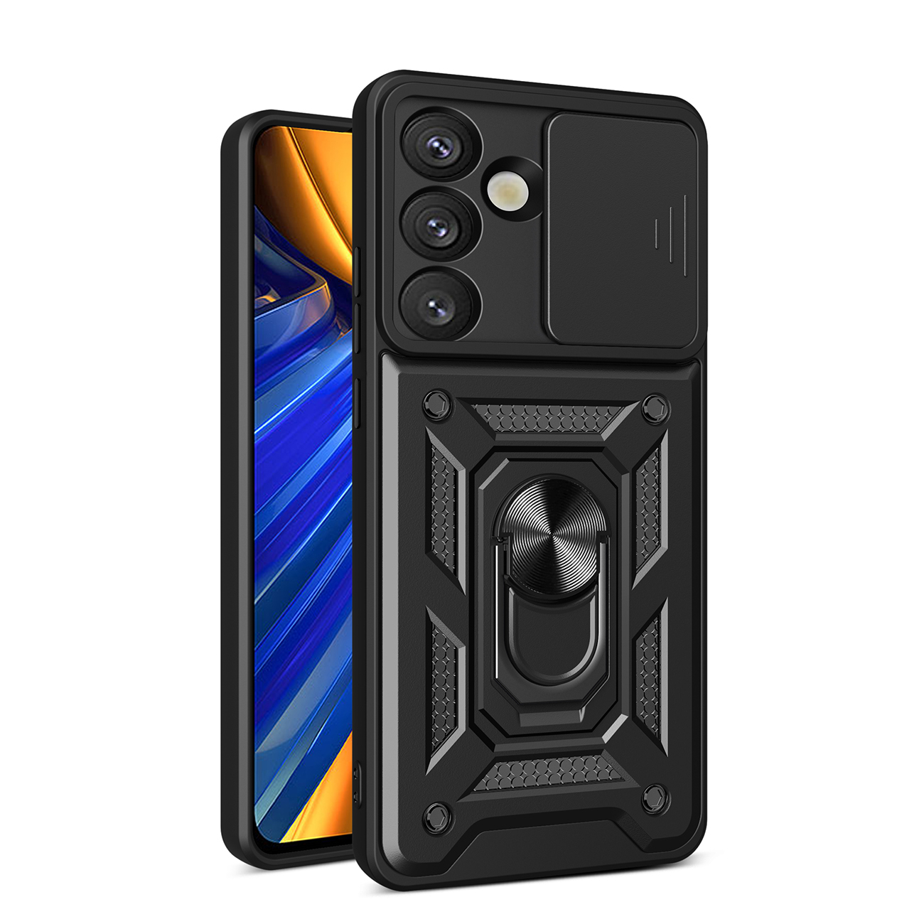 Pancerne etui z podstawką osłoną aparatu na Realme GT 7 Pro 5G Hybrid Armor Camshield – czarne