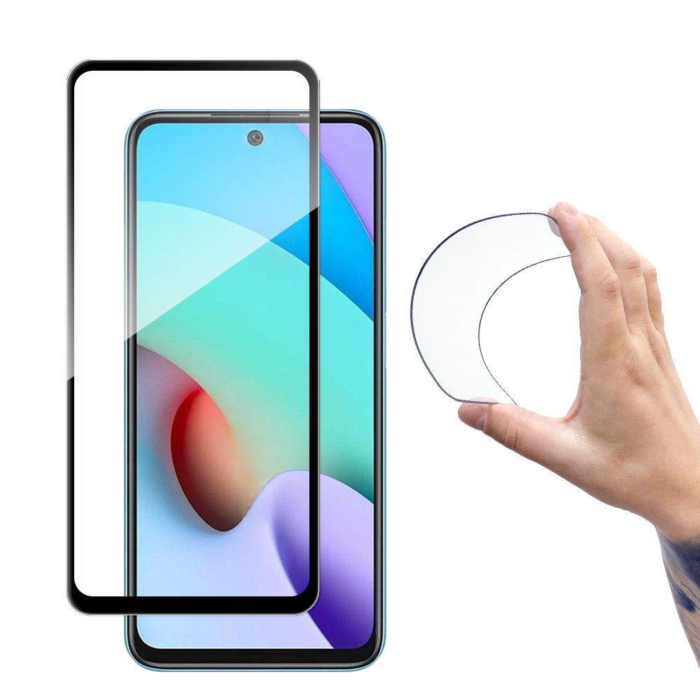 Folia szklana szkło hartowane na Xiaomi Redmi 10 z ramką Full Cover Flexi Nano – czarny Folia szklana szkło hartowane na Xiaomi Redmi 10 z ramką Full Cover Flexi Nano – czarny