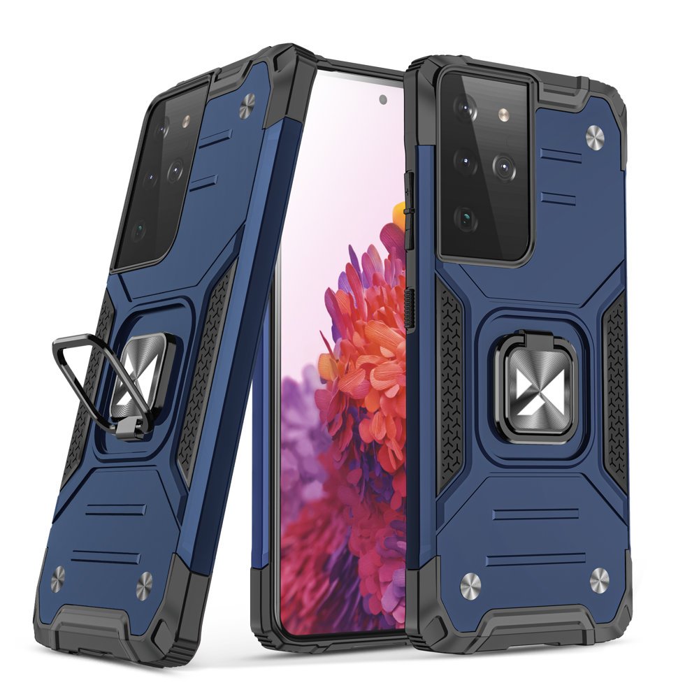 Pancerne hybrydowe etui z magnetycznym uchwytem do Samsung Galaxy S22 Ultra Ring Armor – niebieski Pancerne hybrydowe etui z magnetycznym uchwytem do Samsung Galaxy S22 Ultra Ring Armor – niebieski