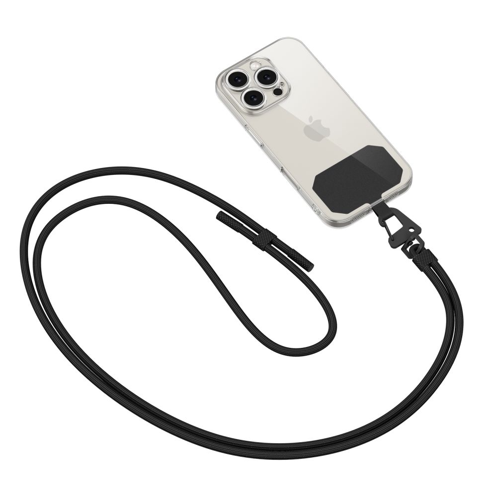 Smycz do etui telefonu z regulowanym paskiem 80 cm – czarna Smycz do etui telefonu z regulowanym paskiem 80 cm – czarna