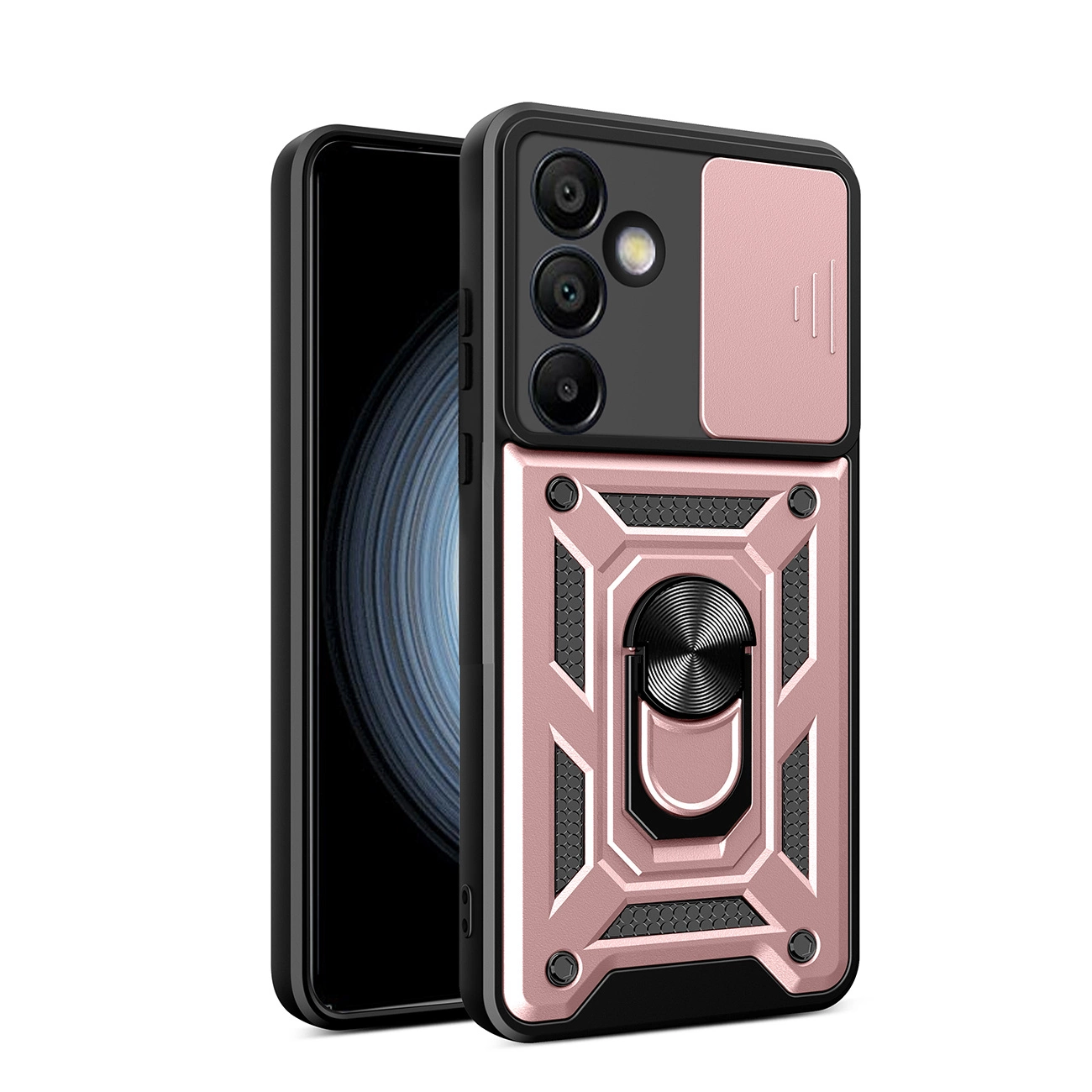 Pancerne etui na Samsung Galaxy A56 z podstawką osłoną aparatu Hybrid Armor Camshield – różowe Pancerne etui na Samsung Galaxy A56 z podstawką osłoną aparatu Hybrid Armor Camshield – różowe