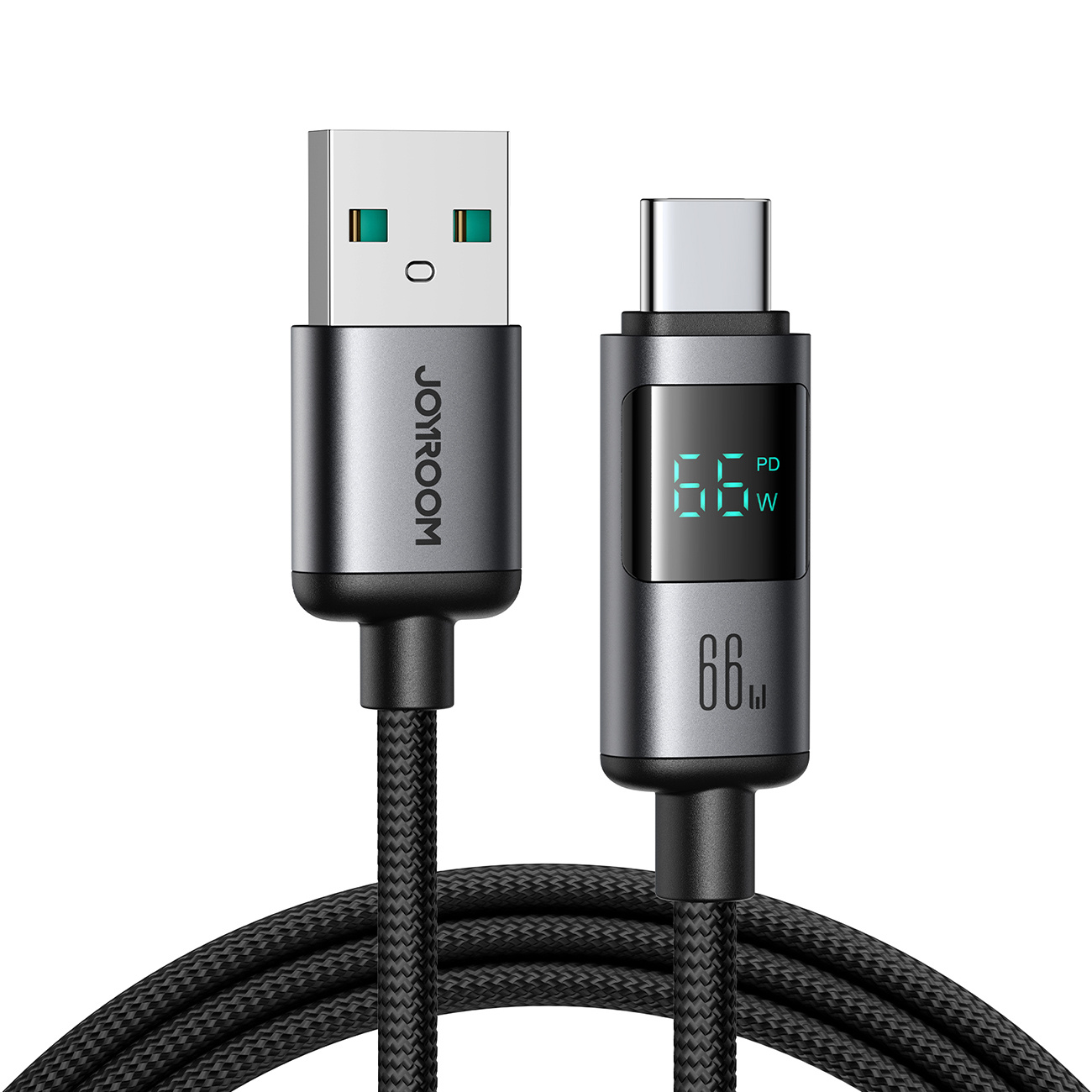 Kabel przewód z wyświetlaczem USB-A – USB-C 66W 1.2m – czarny Kabel przewód z wyświetlaczem USB-A – USB-C 66W 1.2m – czarny