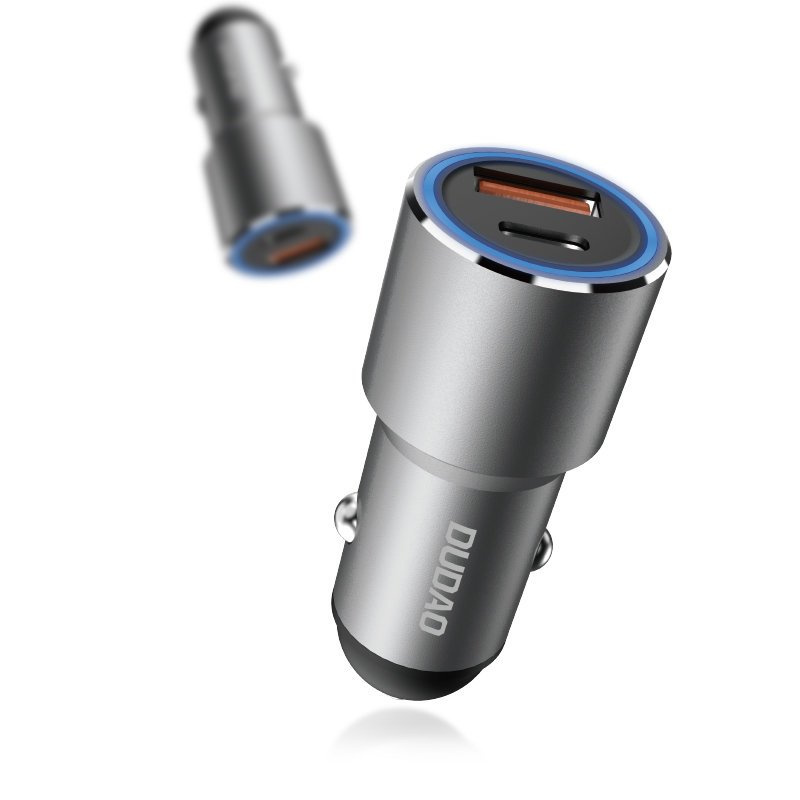 Ładowarka samochodowa USB-A USB-C PD QC 22.5 W – szary Ładowarka samochodowa USB-A USB-C PD QC 22.5 W – szary