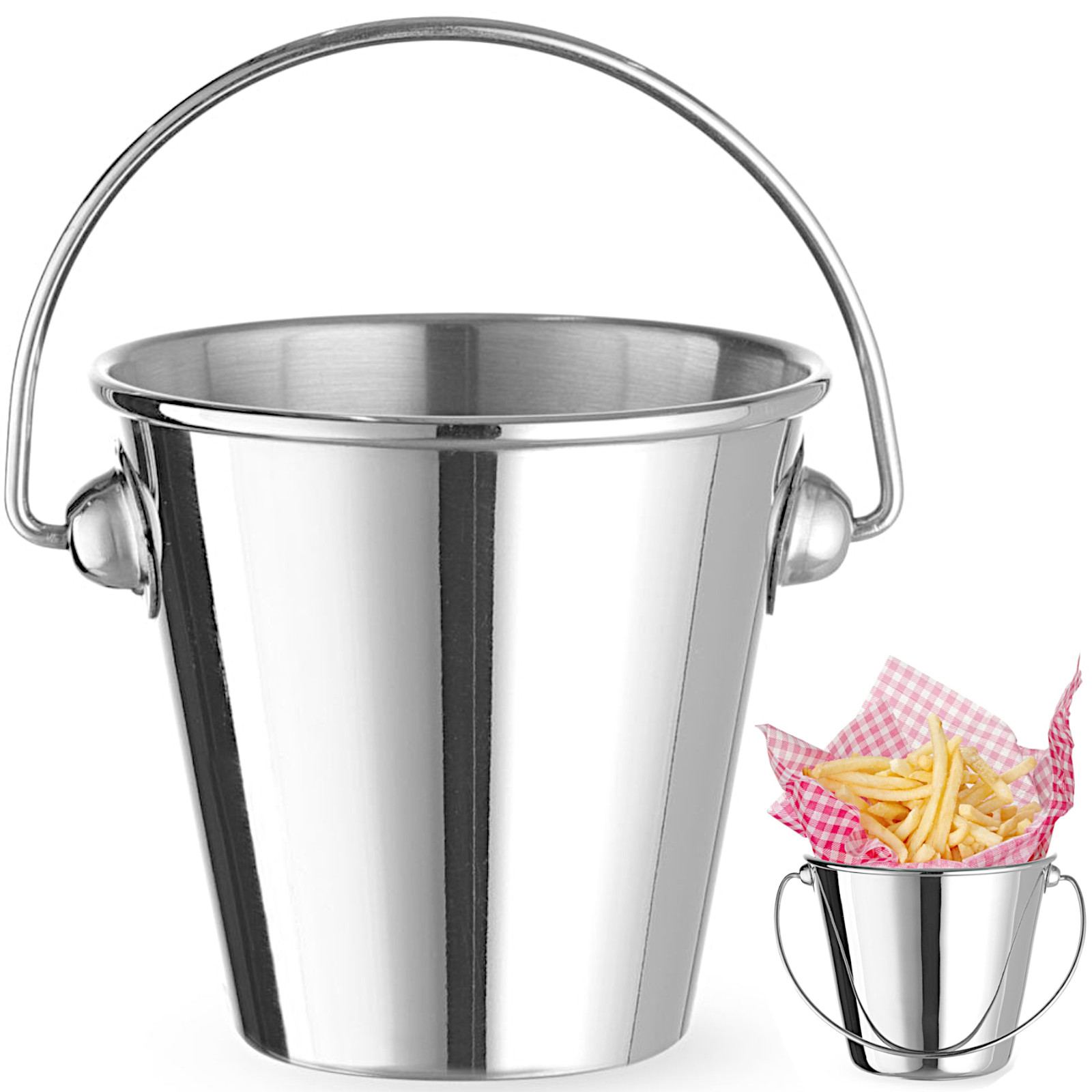 Mini wiaderko z uchwytem do serwowania przekąsek stalowe śr. 75×66 mm Mini wiaderko z uchwytem do serwowania przekąsek stalowe śr. 75×66 mm