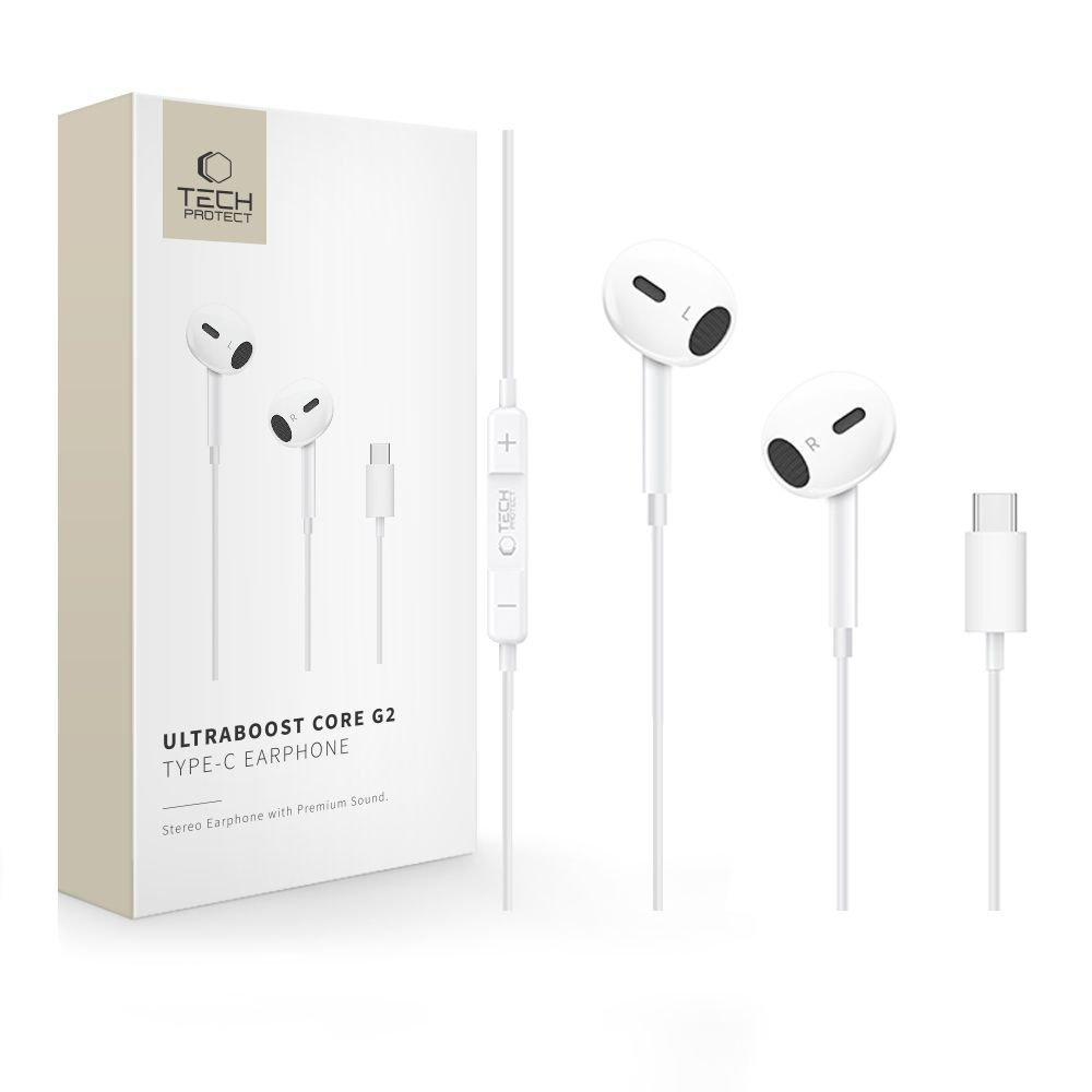 Słuchawki przewodowe douszne z mikrofonem Ultraboost Core G2 USB-C 120 cm – białe Słuchawki przewodowe douszne z mikrofonem Ultraboost Core G2 USB-C 120 cm – białe