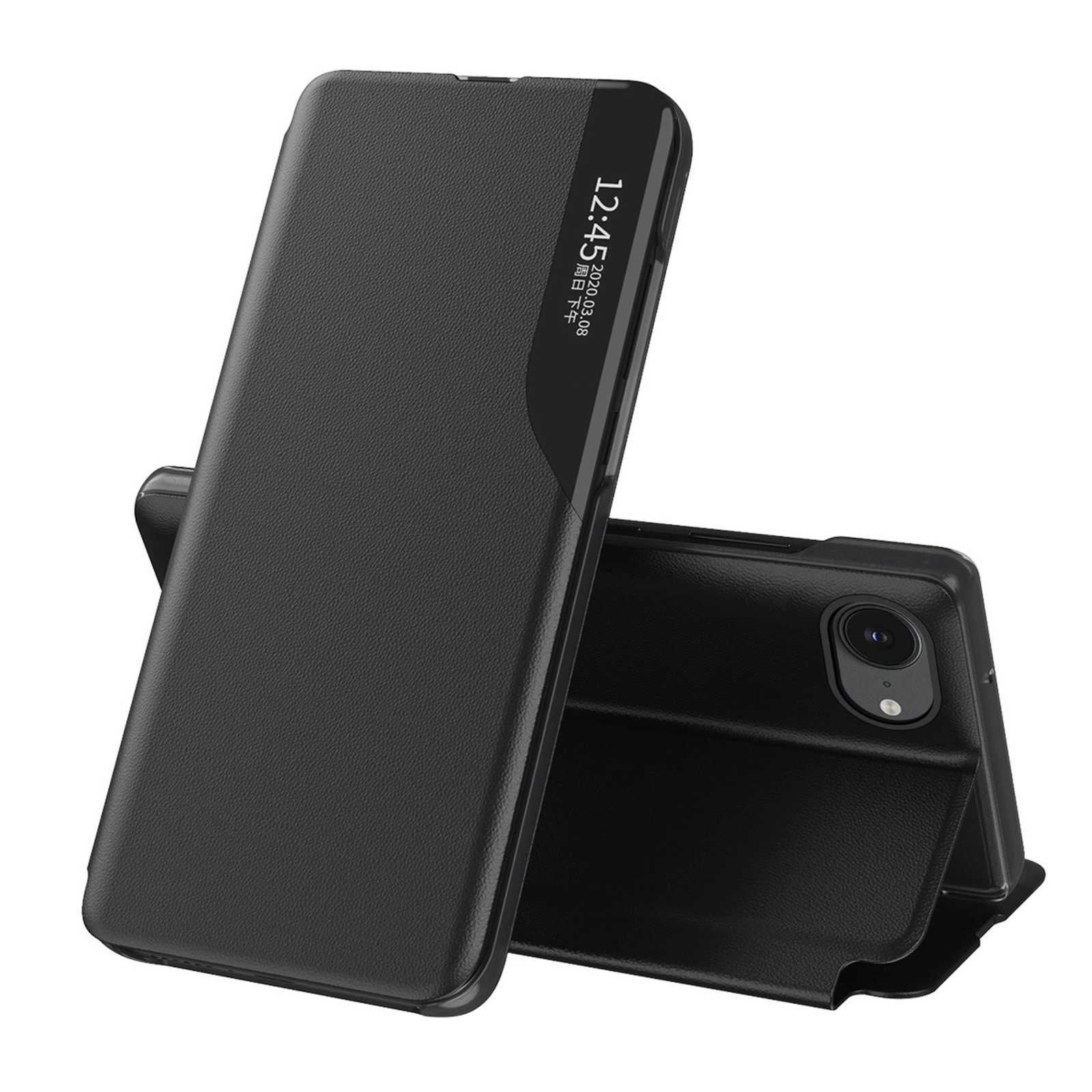 Etui futerał z klapką podstawką na iPhone 16e Eco Leather View Case – czarny Etui futerał z klapką podstawką na iPhone 16e Eco Leather View Case – czarny