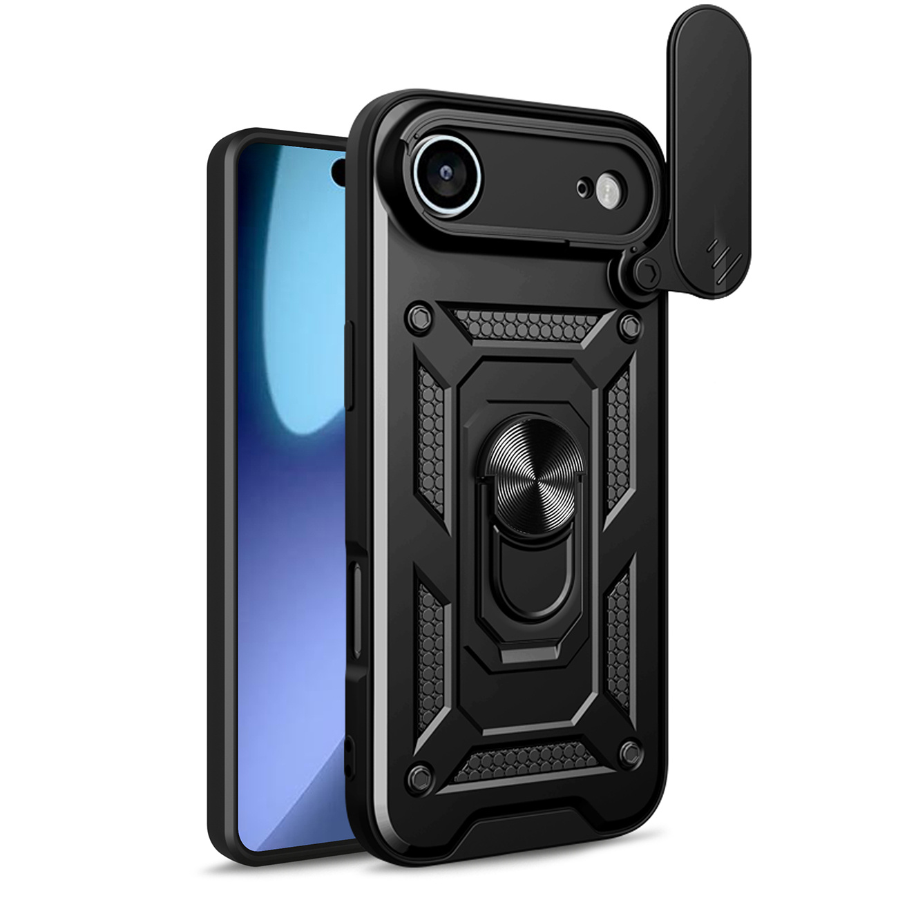 Etui pancerne z podstawką osłoną aparatu na iPhone 17 Air Hybrid Armor Camshield – czarne Etui pancerne z podstawką osłoną aparatu na iPhone 17 Air Hybrid Armor Camshield – czarne