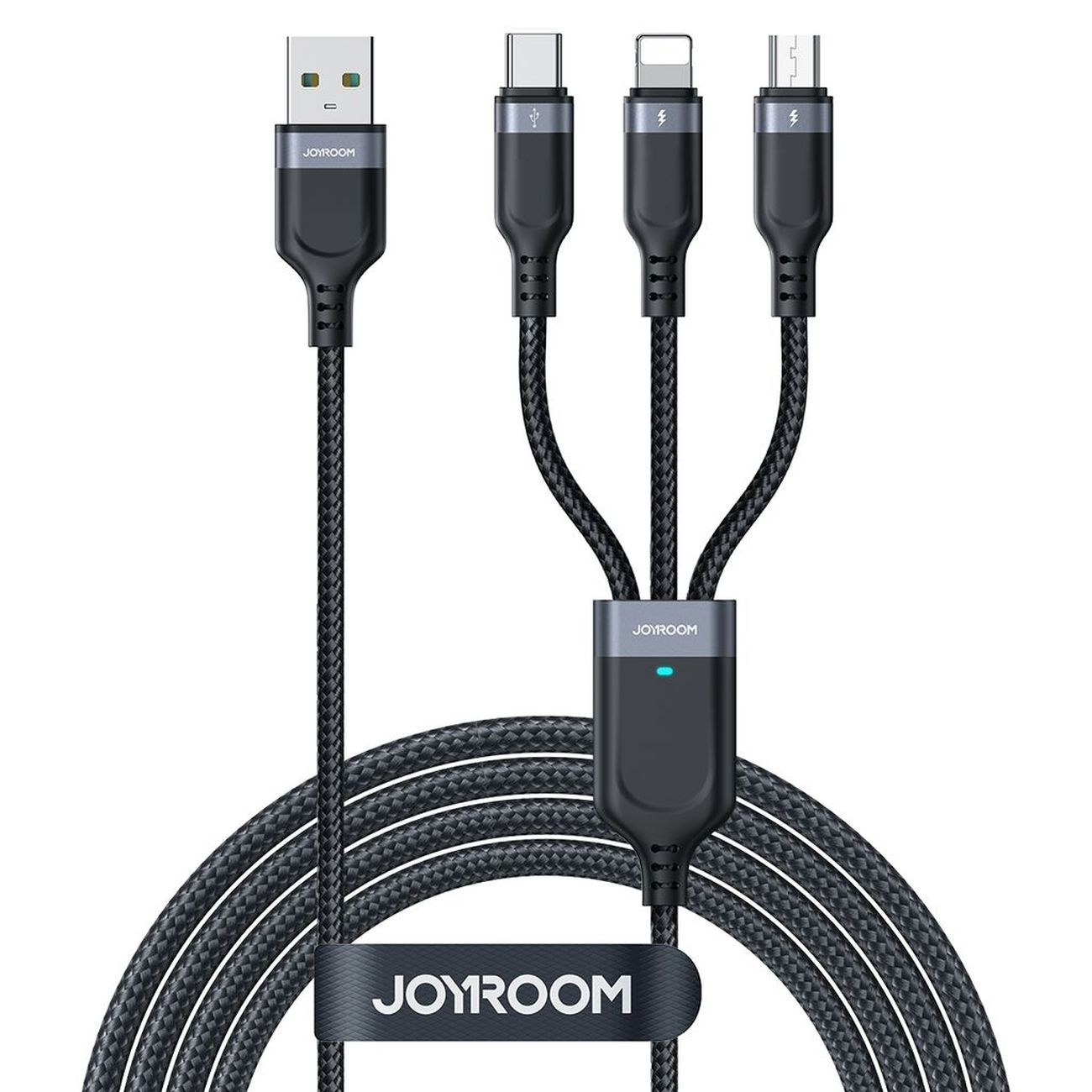 Kabel przewód 3w1 USB-A – Lightning USB-C MicroUSB 1.2m – czarny