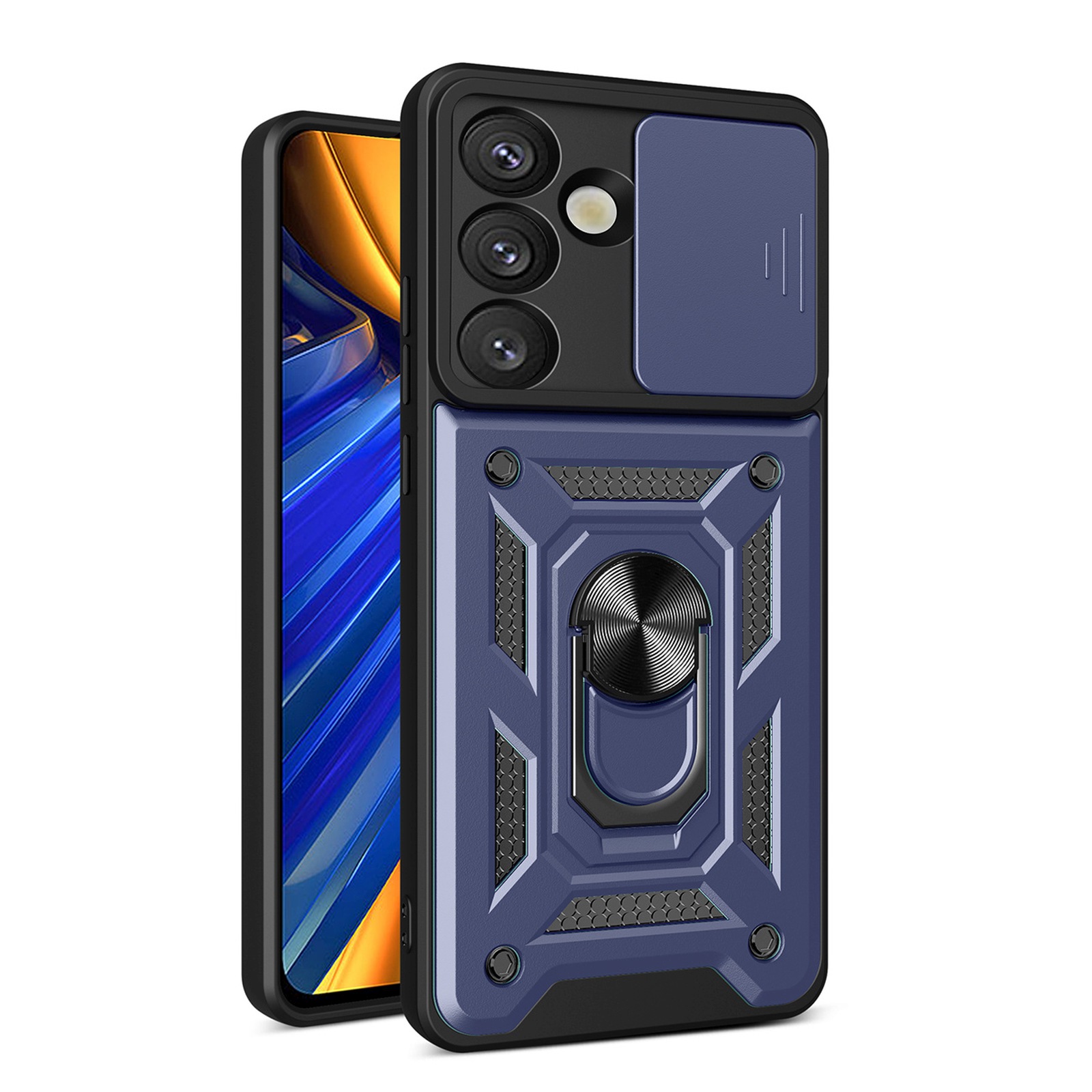 Etui pancerne z osłoną aparatu ringiem do Samsung Galaxy S25 Hybrid Armor Camshield – niebieskie