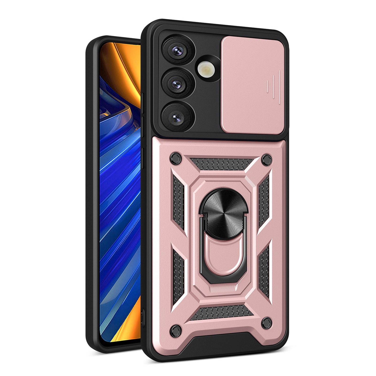 Etui pancerne z osłoną aparatu ringiem do Samsung Galaxy S25 Hybrid Armor Camshield – różowe Etui pancerne z osłoną aparatu ringiem do Samsung Galaxy S25 Hybrid Armor Camshield – różowe