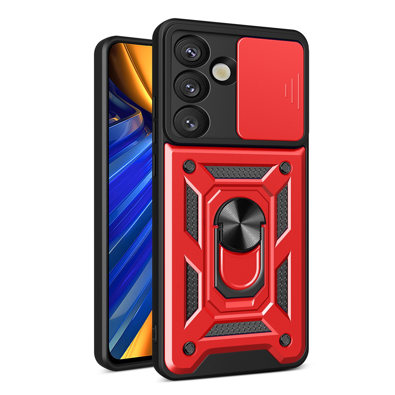 Etui pancerne z osłoną aparatu ringiem do Samsung Galaxy S25 Hybrid Armor Camshield – czerwone Etui pancerne z osłoną aparatu ringiem do Samsung Galaxy S25 Hybrid Armor Camshield – czerwone