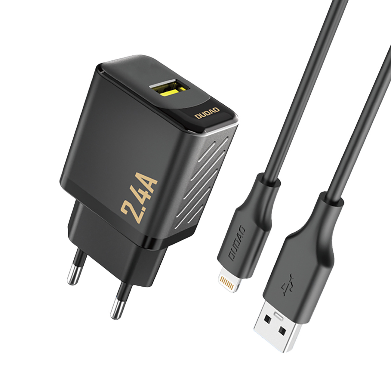 Ładowarka sieciowa USB-A z kablem USB-A – iPhone Lightning 2.4A GaN EU – czarna