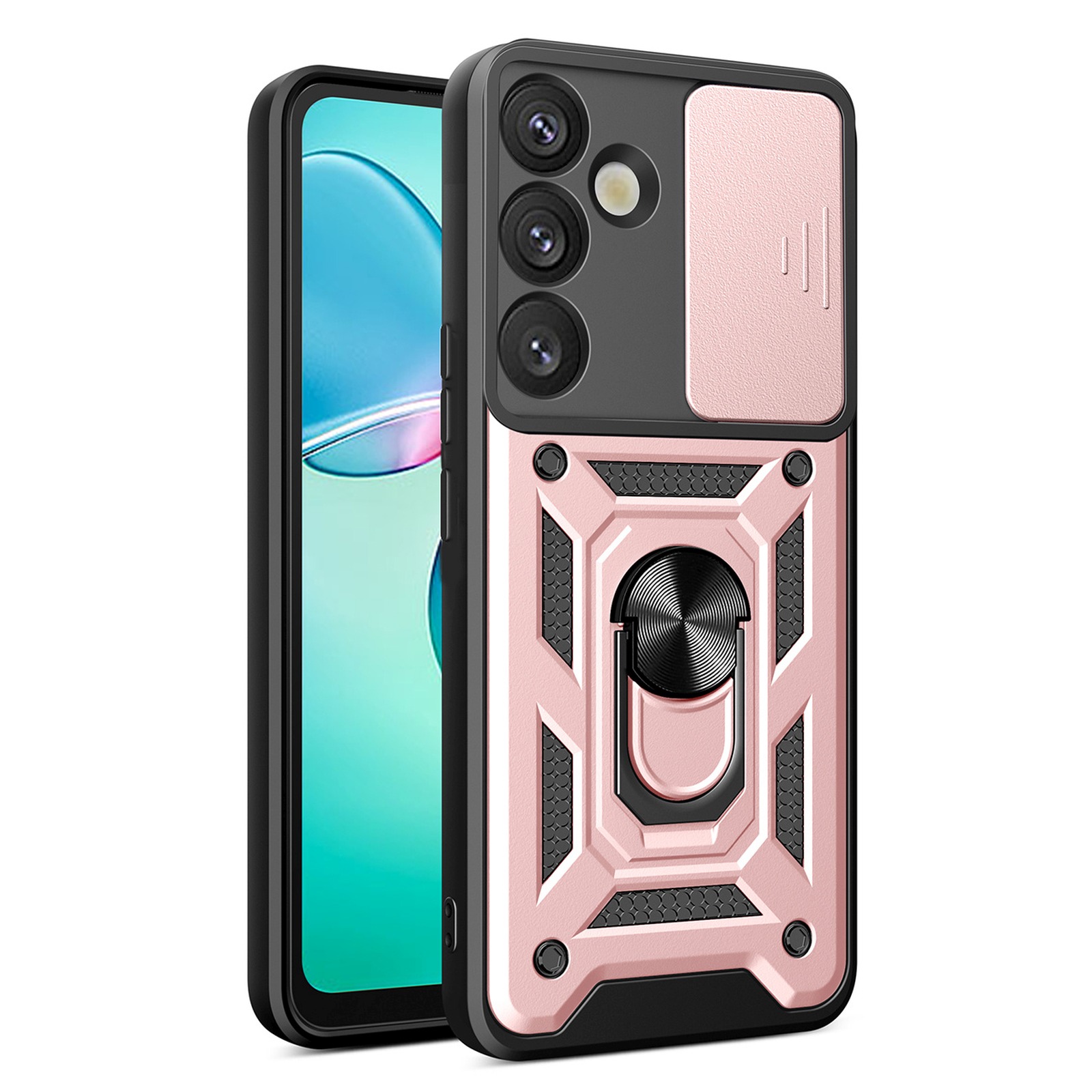 Etui pancerne z osłoną aparatu ringiem podstawką do Samsung Galaxy S25+ Hybrid Armor Camshield – różowy Etui pancerne z osłoną aparatu ringiem podstawką do Samsung Galaxy S25+ Hybrid Armor Camshield – różowy