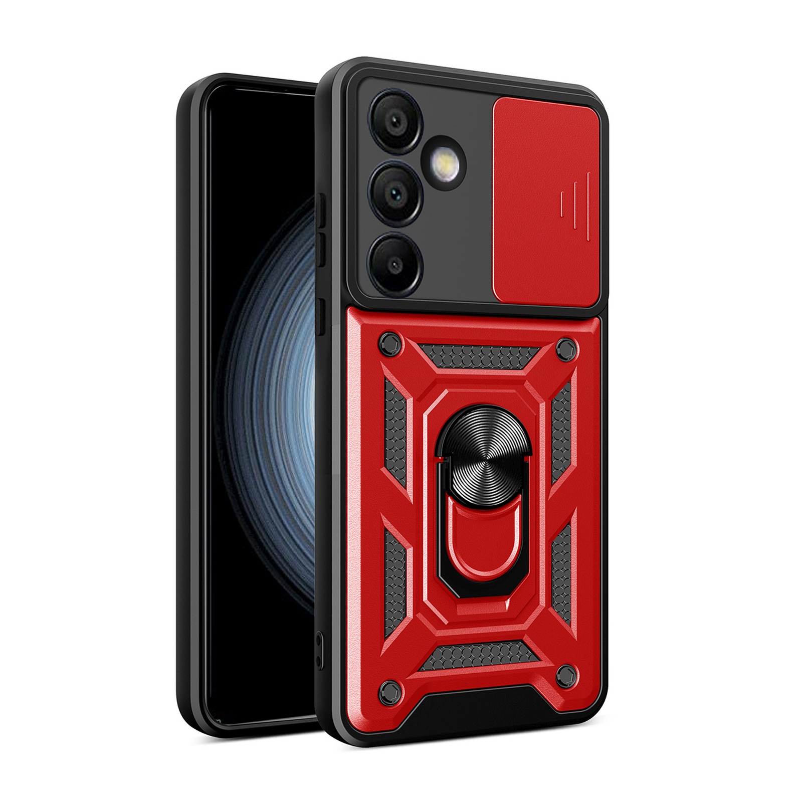 Etui pancerne z osłoną aparatu podstawką do Samsung Galaxy S24 FE Hybrid Armor Camshield – czerwony