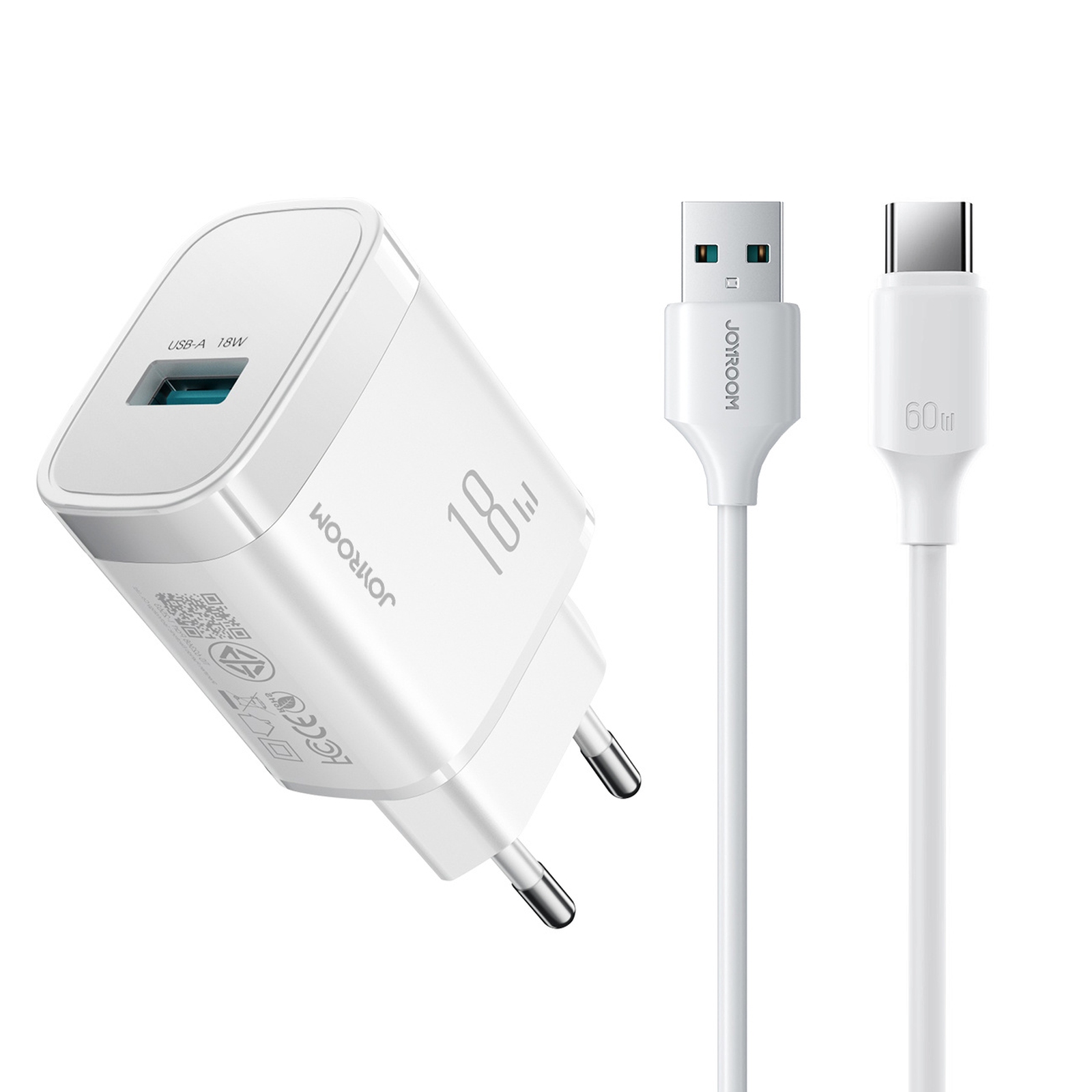 Ładowarka sieciowa USB-A 18W z kablem USB-A – USB-C 1m – biała Ładowarka sieciowa USB-A 18W z kablem USB-A – USB-C 1m – biała