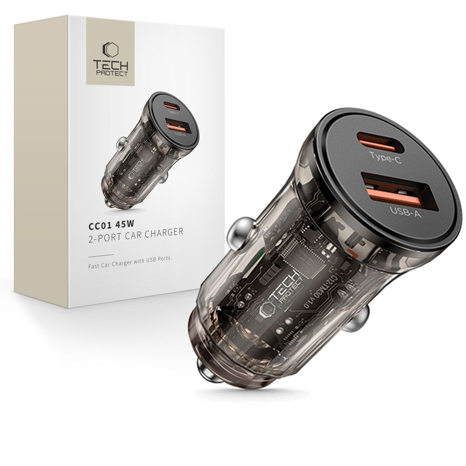 Ładowarka samochodowa USB-A USB-C 45 W – czarna