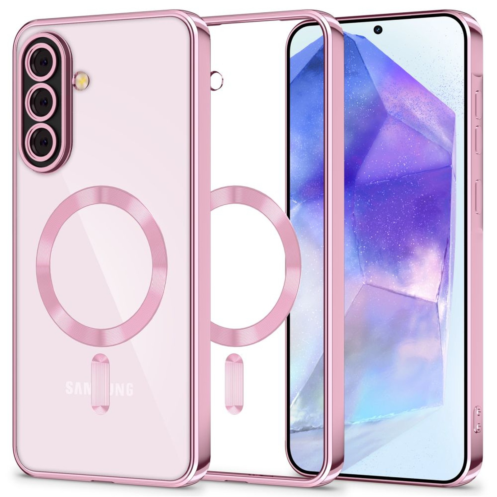 Etui pokrowiec na Samsung Galaxy A56 5G MagFlex MagSafe – przezroczysto różowy