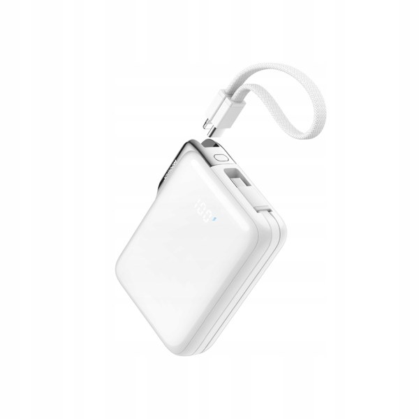 Powerbank 10000mAh 30W z wbudowanym kablem USB-C iPhone Lightning – biały