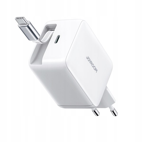Ładowarka sieciowa GaN ze zwijanym kablem USB-C 67W – biała Ładowarka sieciowa GaN ze zwijanym kablem USB-C 67W – biała